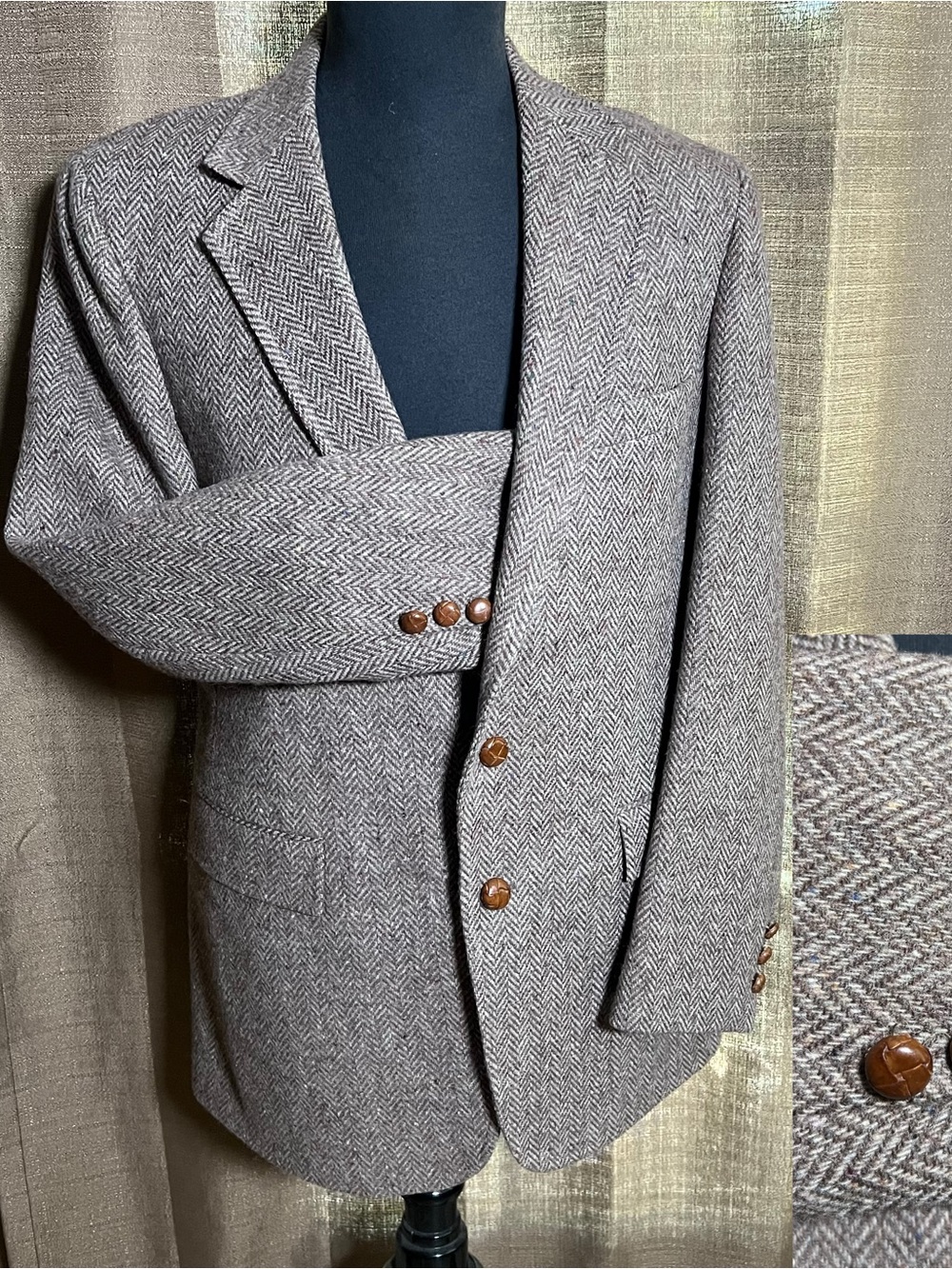 VTG Levi’s Strauss Tailored Classic Brown Herringbone Tweed Wool SportCoat 44R